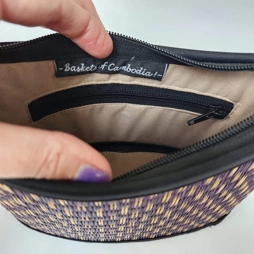 Baskets Of Cambodia Small Mini Handbag Rope Purple Tan Black Garden Girl Scandi - Picture 10 of 16